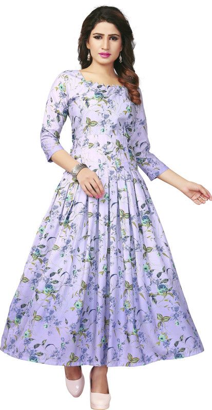 Printed Rayon Blend Stitched Flared/A-line Gown  (Purple)