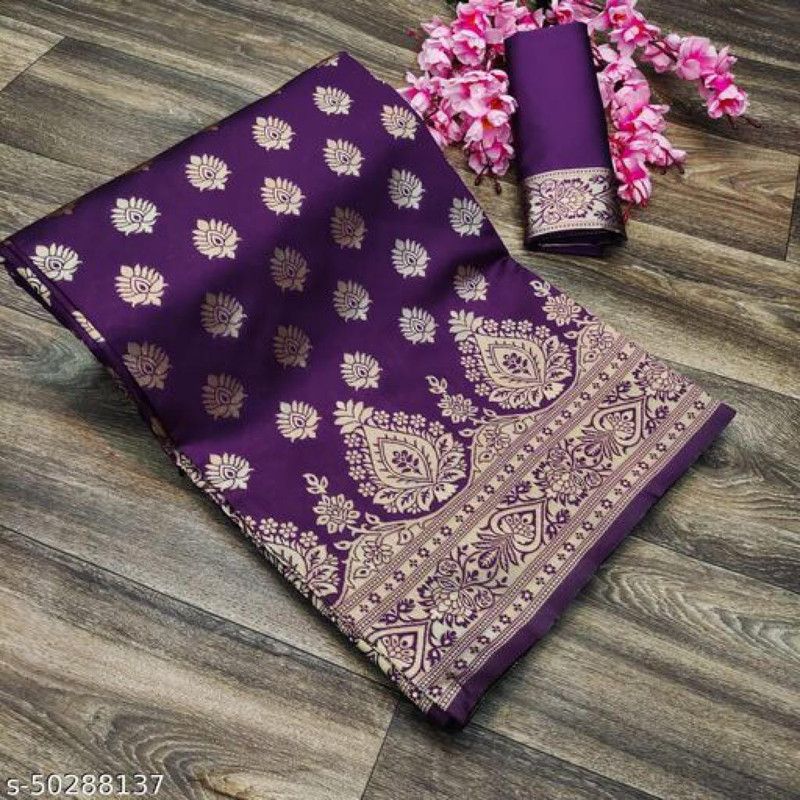 Embellished Banarasi Jacquard Saree  (Purple)