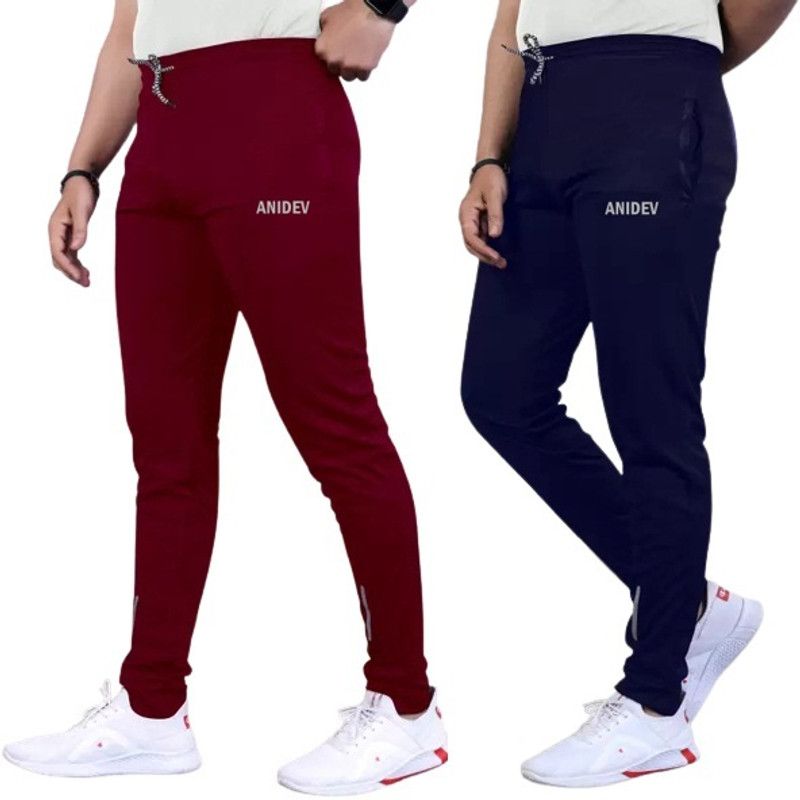 Pack of 2 Men Printed Maroon, Blue Track Pants