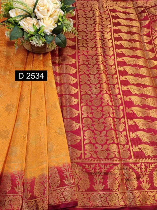 Self Design Banarasi Jacquard Saree  (Yellow)