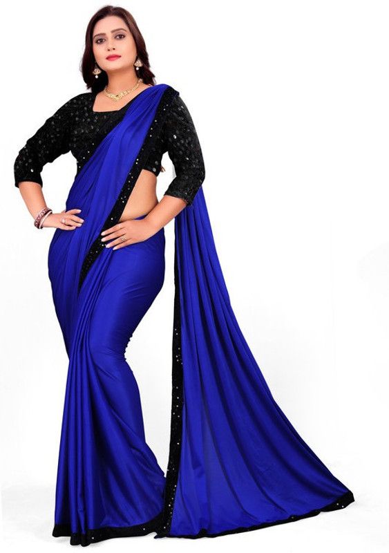 Embellished Fashion Lycra Blend Saree  (Light Blue)