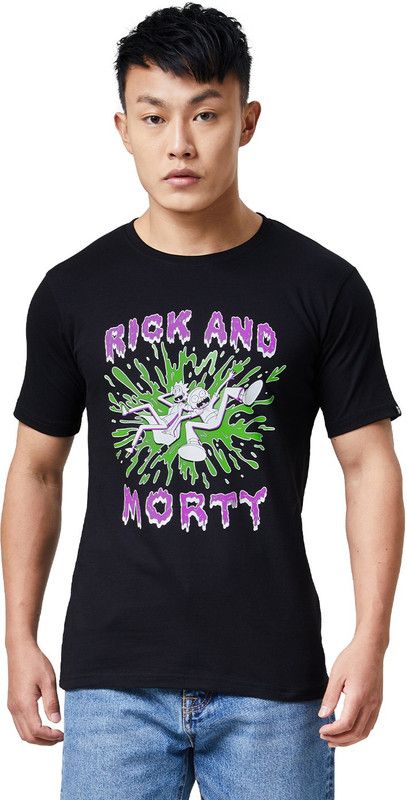 Rick and Morty Men Graphic Print Round Neck Pure Cotton Black T-Shirt