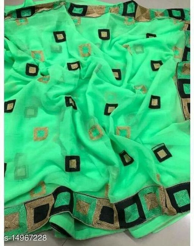 Checkered Fashion Georgette Saree  (Green)