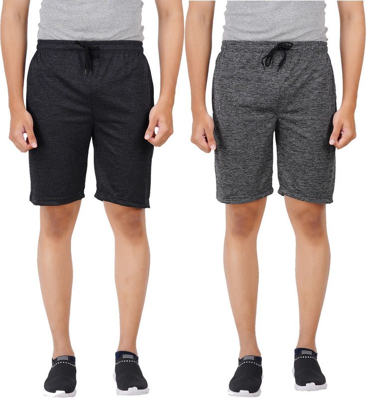 Pack of 2 Solid Men Black, Grey Casual Shorts, Basic Shorts, Bermuda Shorts, Regular Shorts