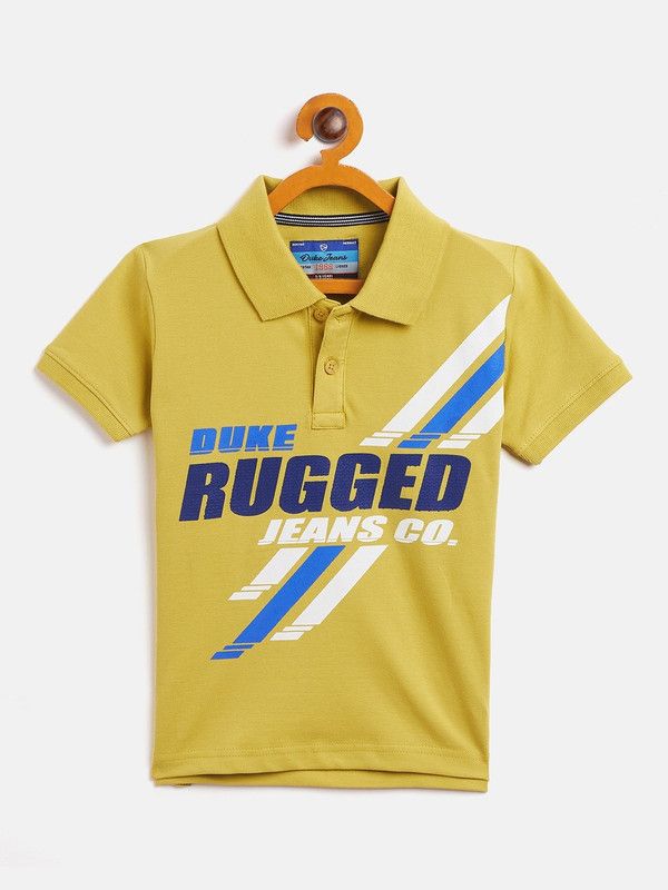 Boys Typography Cotton Blend T Shirt  (Yellow, Pack of 1)