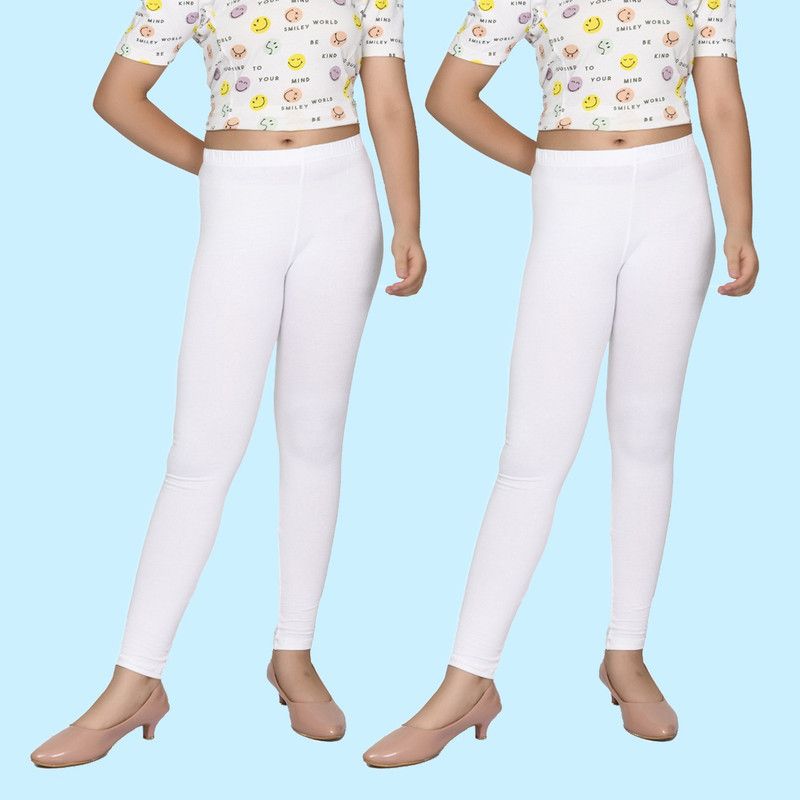 Legging For Girls  (White Pack of 2)
