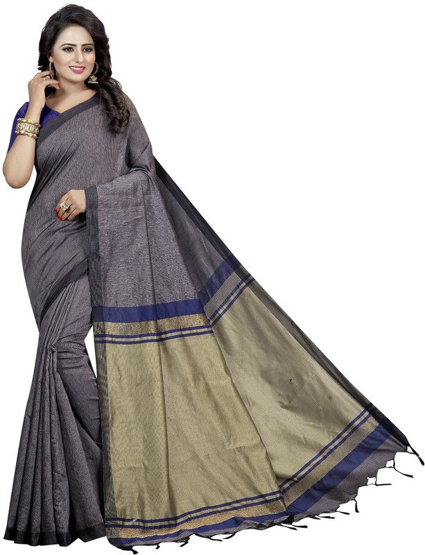Solid/Plain Bollywood Cotton Silk Saree  (Dark Blue)