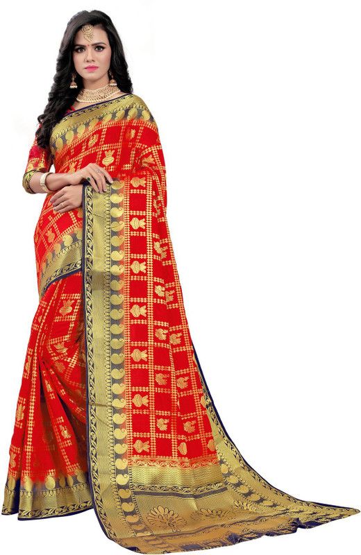 Self Design Assam Silk Silk Blend Saree  (Red)