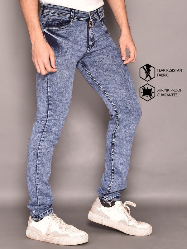 Men Slim High Rise Light Blue Jeans
