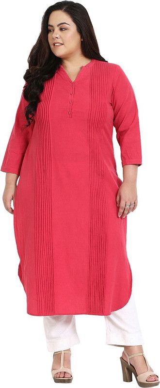 Women Solid Cotton Blend Straight Kurta  (Pink)