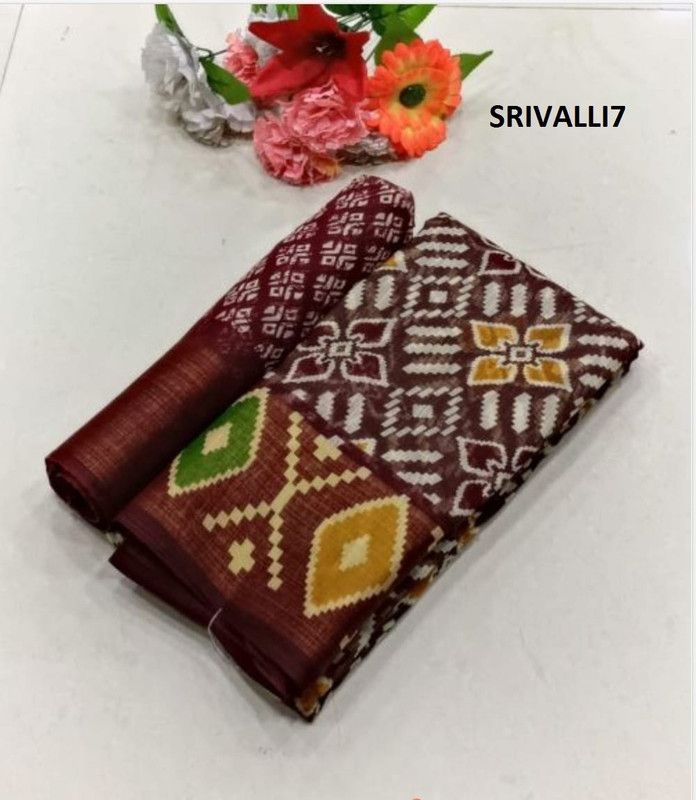 Printed Fashion Cotton Silk Saree  (Brown)