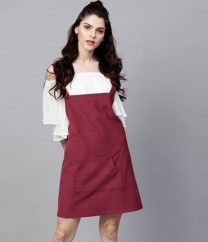 Women Pinafore Maroon Dress