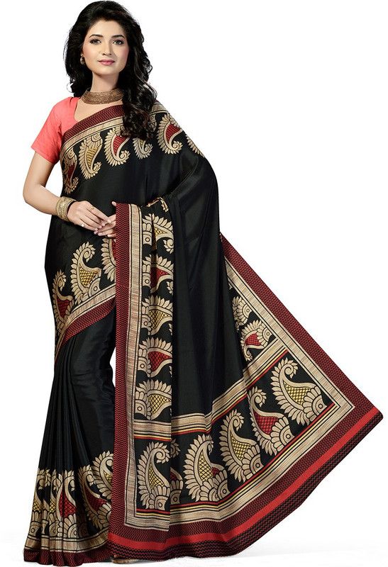 Printed Bollywood Crepe Saree  (Black)
