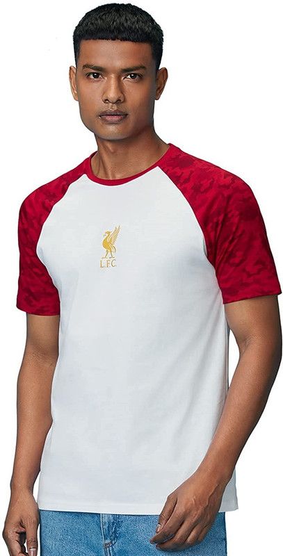 Liverpool F.C. Men Military Camouflage Round Neck Cotton Blend White T-Shirt