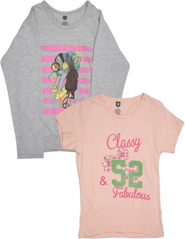Girls Casual Cotton Blend Top  (Grey, Pack of 2)