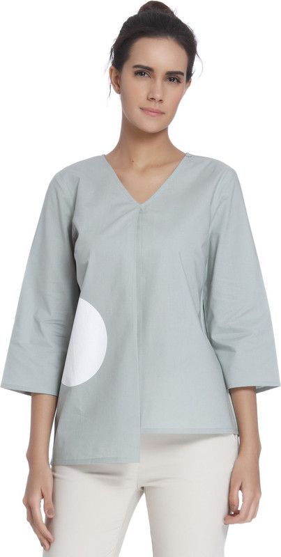 Casual Kimono Sleeves Solid Women Grey Top