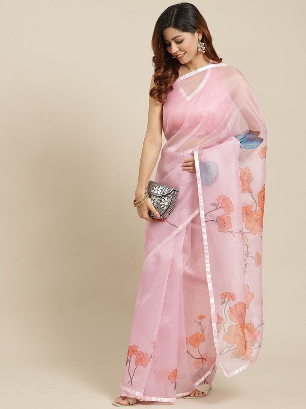 Self Design Daily Wear Organza Saree  (Pink)