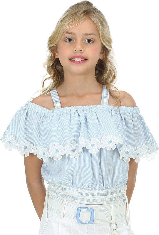 Girls Party Cotton Blend Crop Top  (Blue, Pack of 1)