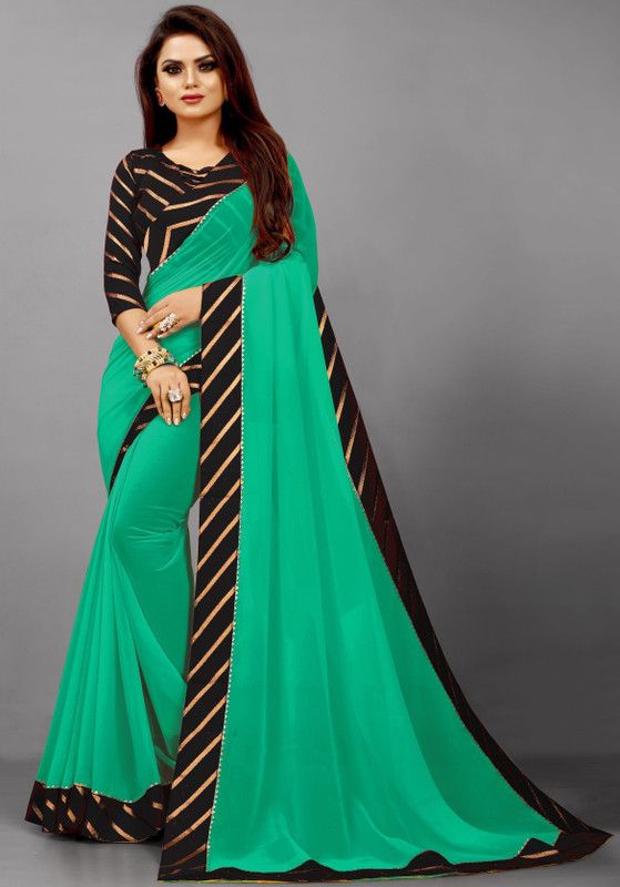 Fashion Art Silk Saree  (Green, Black)
