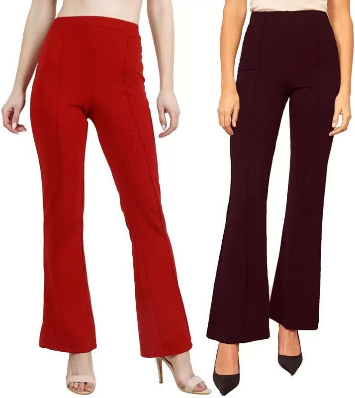 Pack of 2 Women Regular Fit Green, White Viscose Rayon Trousers