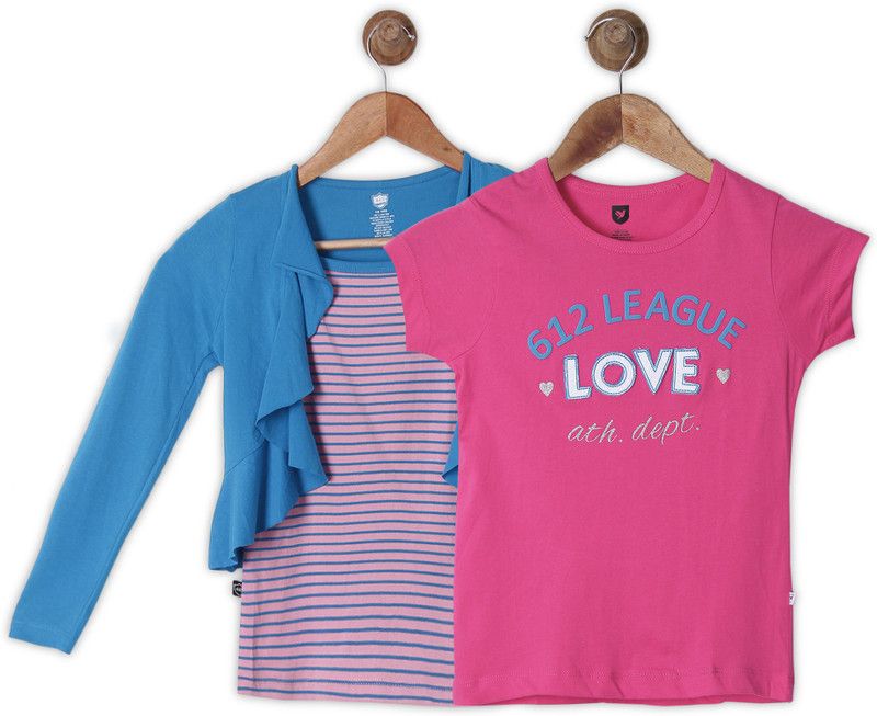 Girls Casual Top T-shirt  (Multicolor)