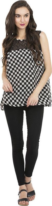 Women Black, White Top