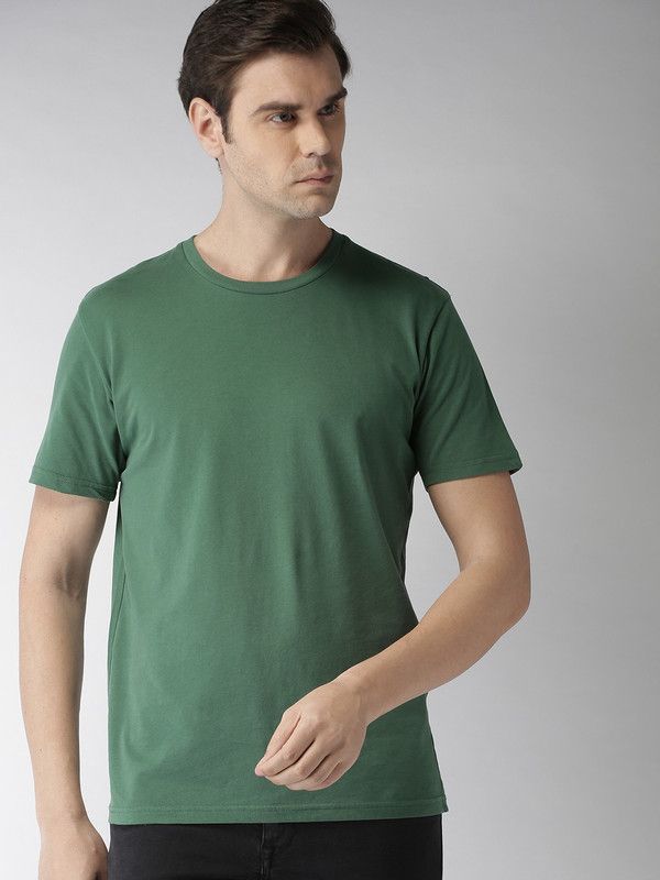 JKGN2020NEWLGRNT Men Solid Round Neck Cotton Blend Light Green T-Shirt