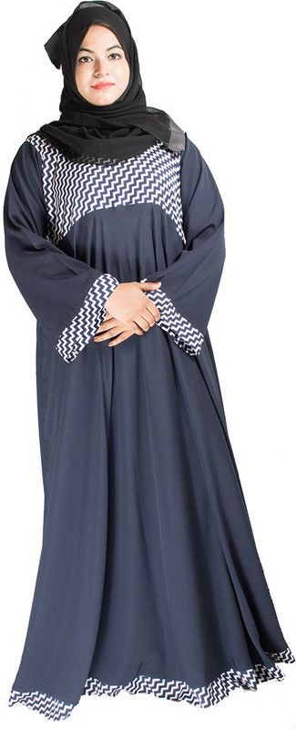 ARoohSa ABAYA BURQA BLUE CREPE 409 Crepe Abaya  (Blue, White)