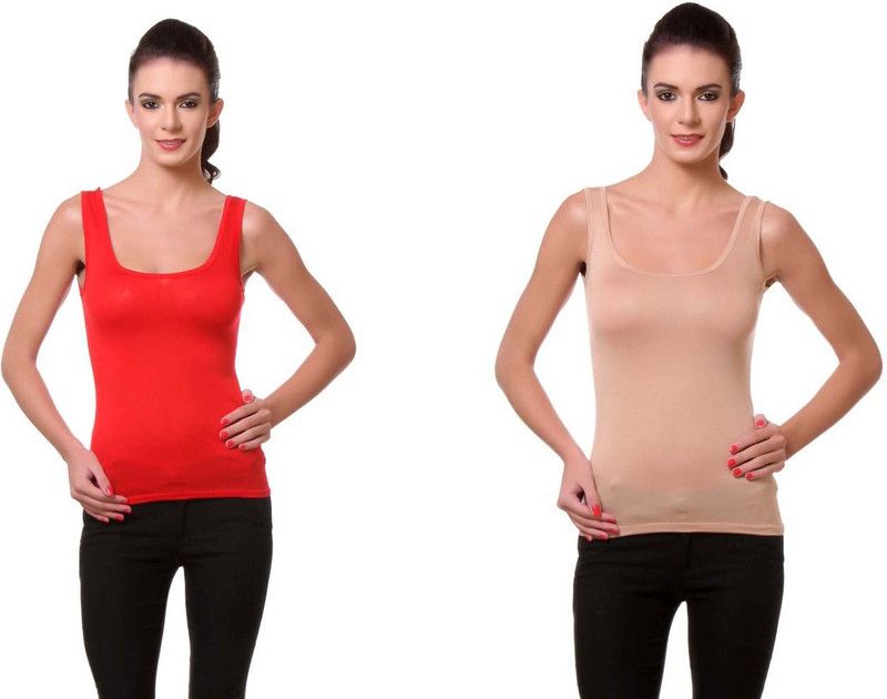 Women Red, Beige Tank Top/Vest