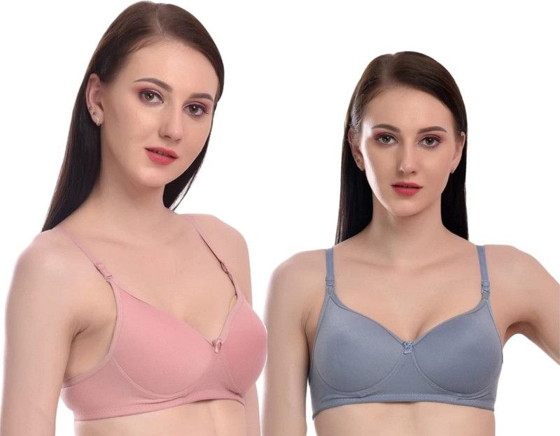 Pack of 2 Women T-Shirt Non Padded Bra  (Grey, Pink)