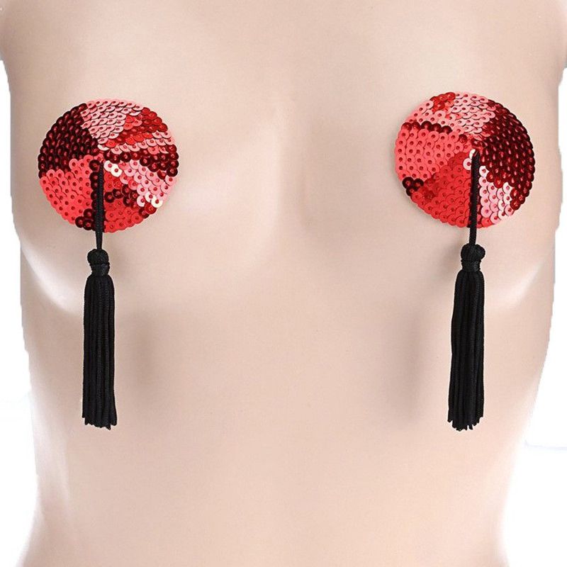 UR HIGHER SELF TASSEL ROUND RED Brocade Peel and Stick Bra Petals  (Red Pack of 2)
