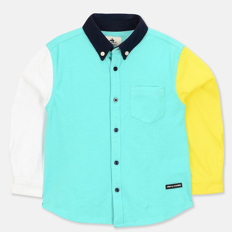 Boys Regular Fit Color Block Spread Collar Casual Shirt