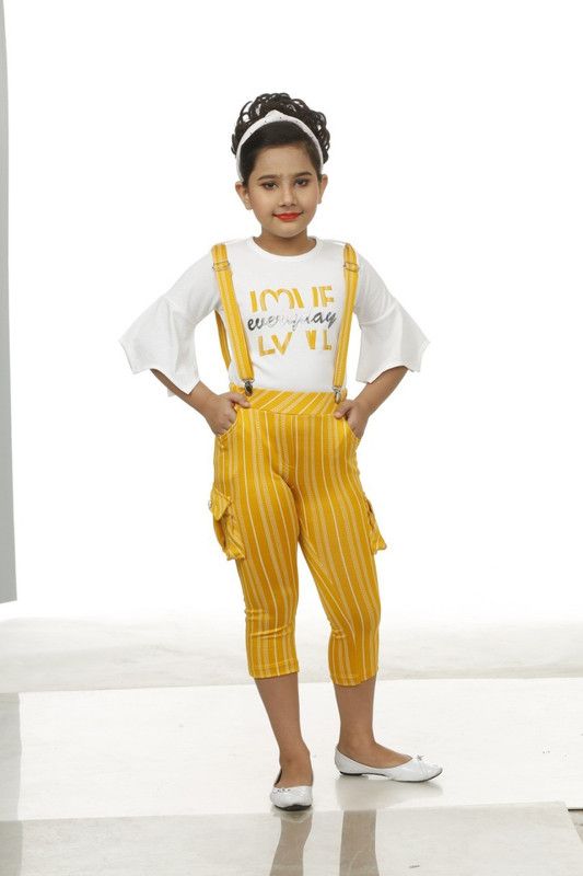 Girls Party(Festive) Top Three Fourth Pant  (Yellow)