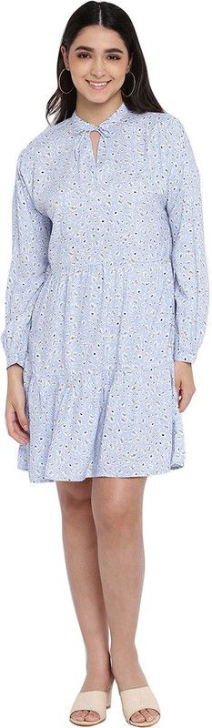 Women Drop Waist Blue Dress