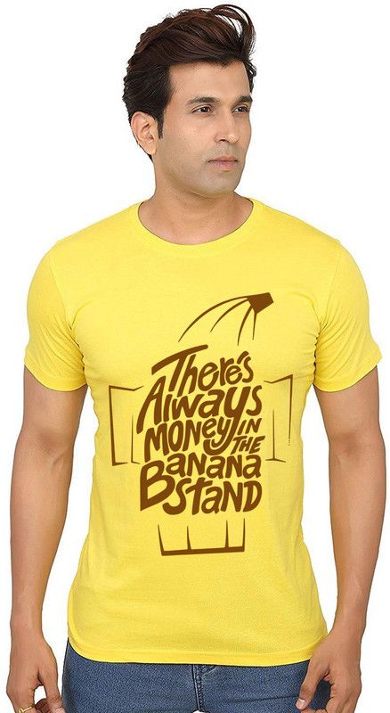 Money In Banana Stand Men Printed Round Neck Pure Cotton Yellow T-Shirt