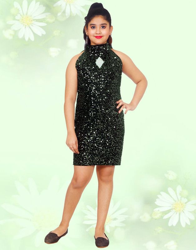 Girls Short/Mid Thigh Party Dress  (Multicolor, Sleeveless)