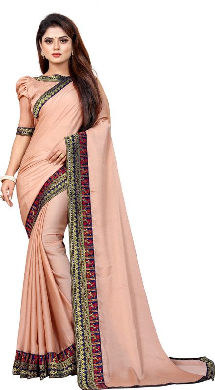 Embroidered, Solid/Plain Bollywood Pure Silk Saree  (Beige)