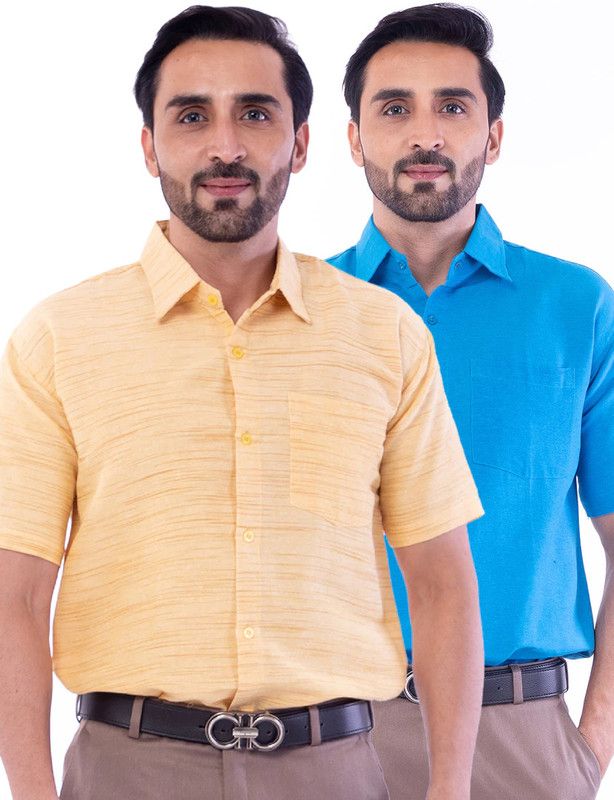 Men Regular Fit Self Design Formal Shirt  (Pack of 2)