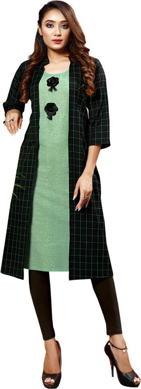 Women Printed Cotton Silk Straight Kurta  (Green)