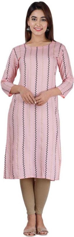 Women Printed, Self Design Viscose Rayon Straight Kurta  (Pink)