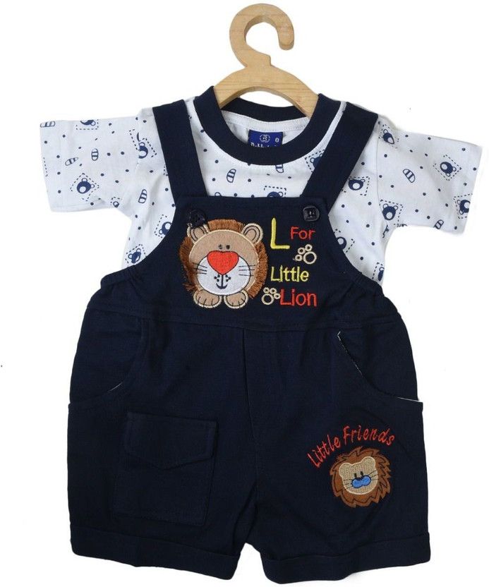 Dungaree For Baby Boys & Baby Girls Casual Animal Print Pure Cotton  (Blue, Pack of 1)