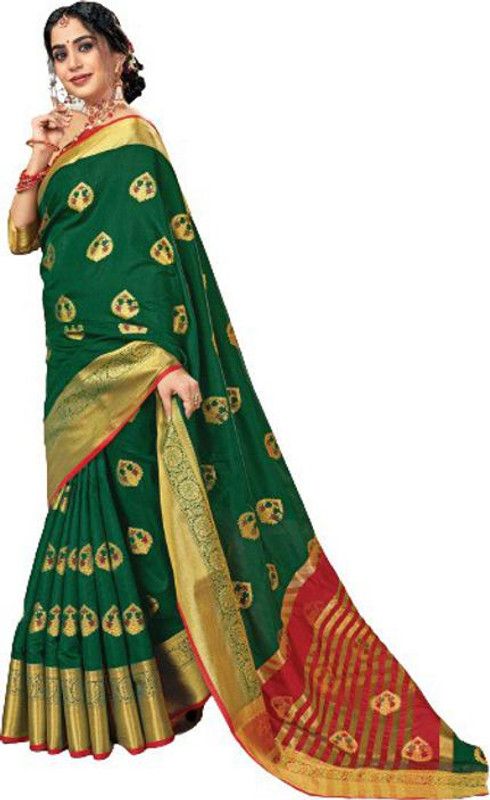 Woven Kanjivaram Silk Blend, Jacquard Saree  (Green)