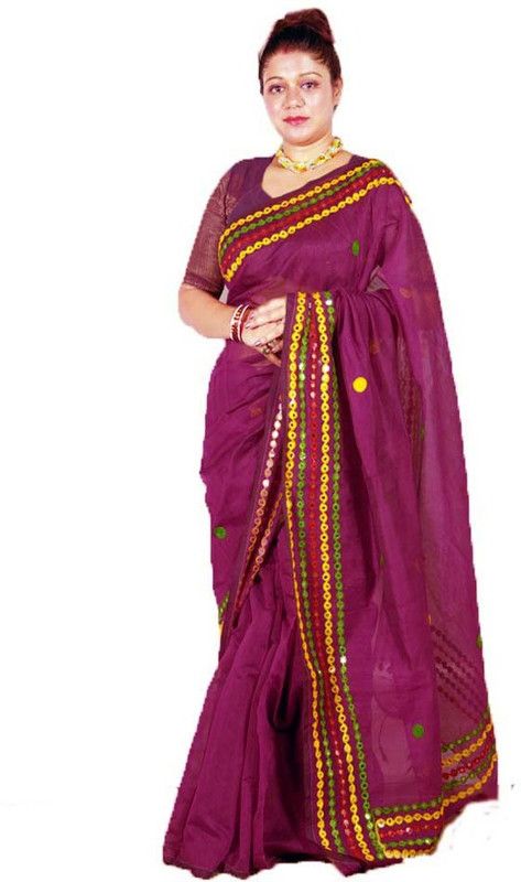 Striped Tant Cotton Blend Saree  (Purple)