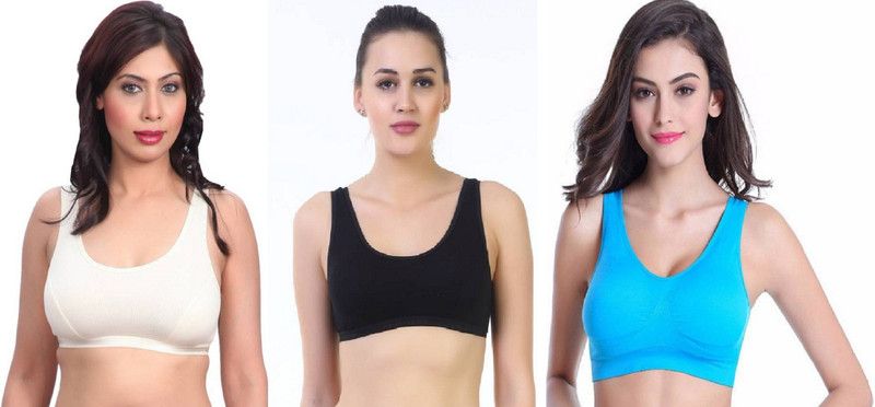 Pack of 3 Women Sports Non Padded Bra  (Light Blue, White, Black)