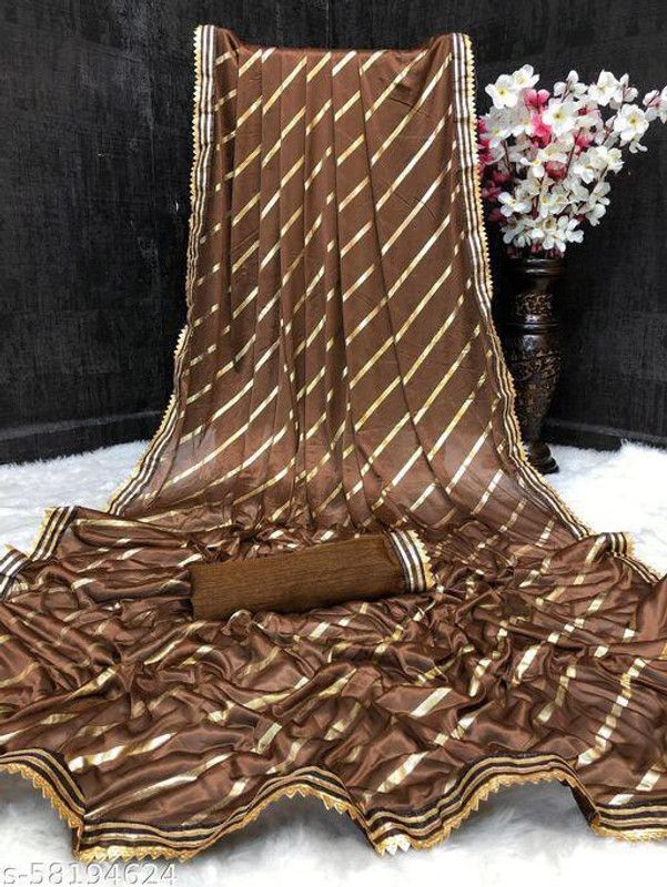 Leheria Lycra Blend Saree  (Brown)