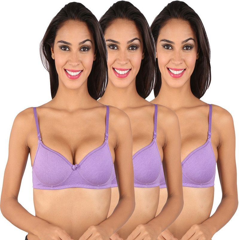 Pack of 3 Women Full Coverage Lightly Padded Bra  (Purple)