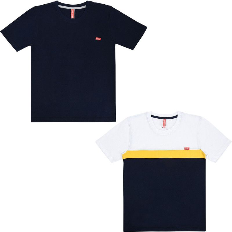Boys Colorblock Pure Cotton T Shirt  (Blue, Pack of 2)