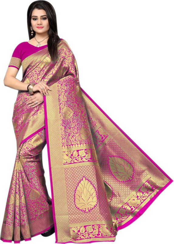 Embellished Banarasi Handloom Pure Silk Saree  (Pink)