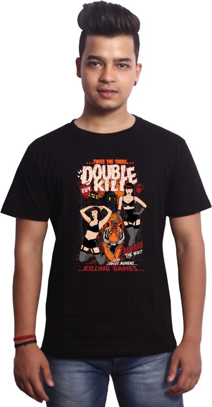 DTF-TSHIRT-RN-HS-M-BLACK-XXL-1068 Men Printed Round Neck Cotton Blend Black T-Shirt