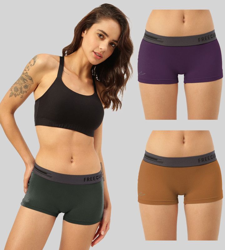 Pack of 3 Antibacterial Micro Modal Boy Shorts for Women | Long Panty | Boxer for Girls Women Boy Short Green, Purple, Yellow Panty